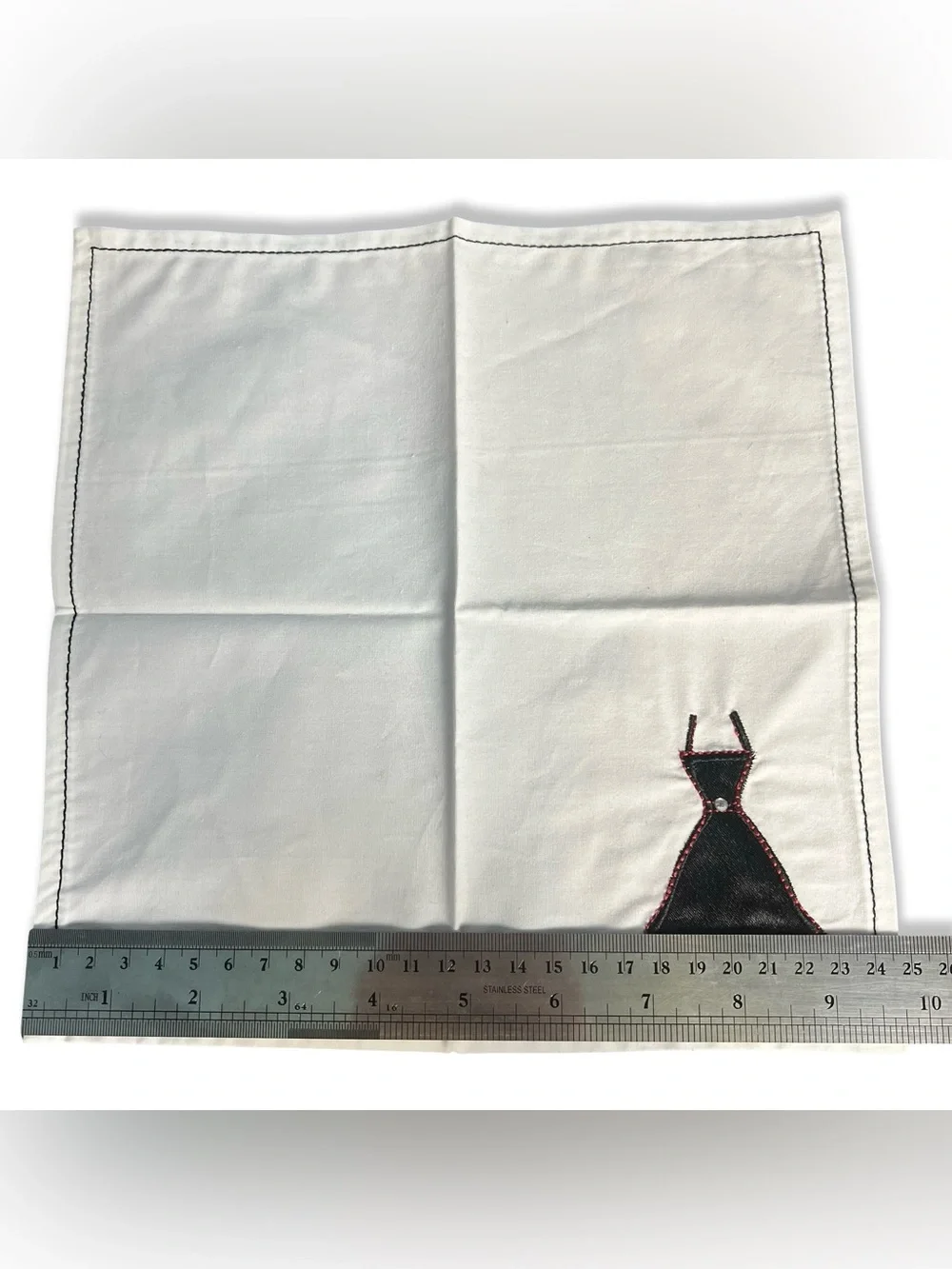 Set Of 4 Embroidered Fashion Motif Cotton Cloth Cocktail Napkins White Black Red
